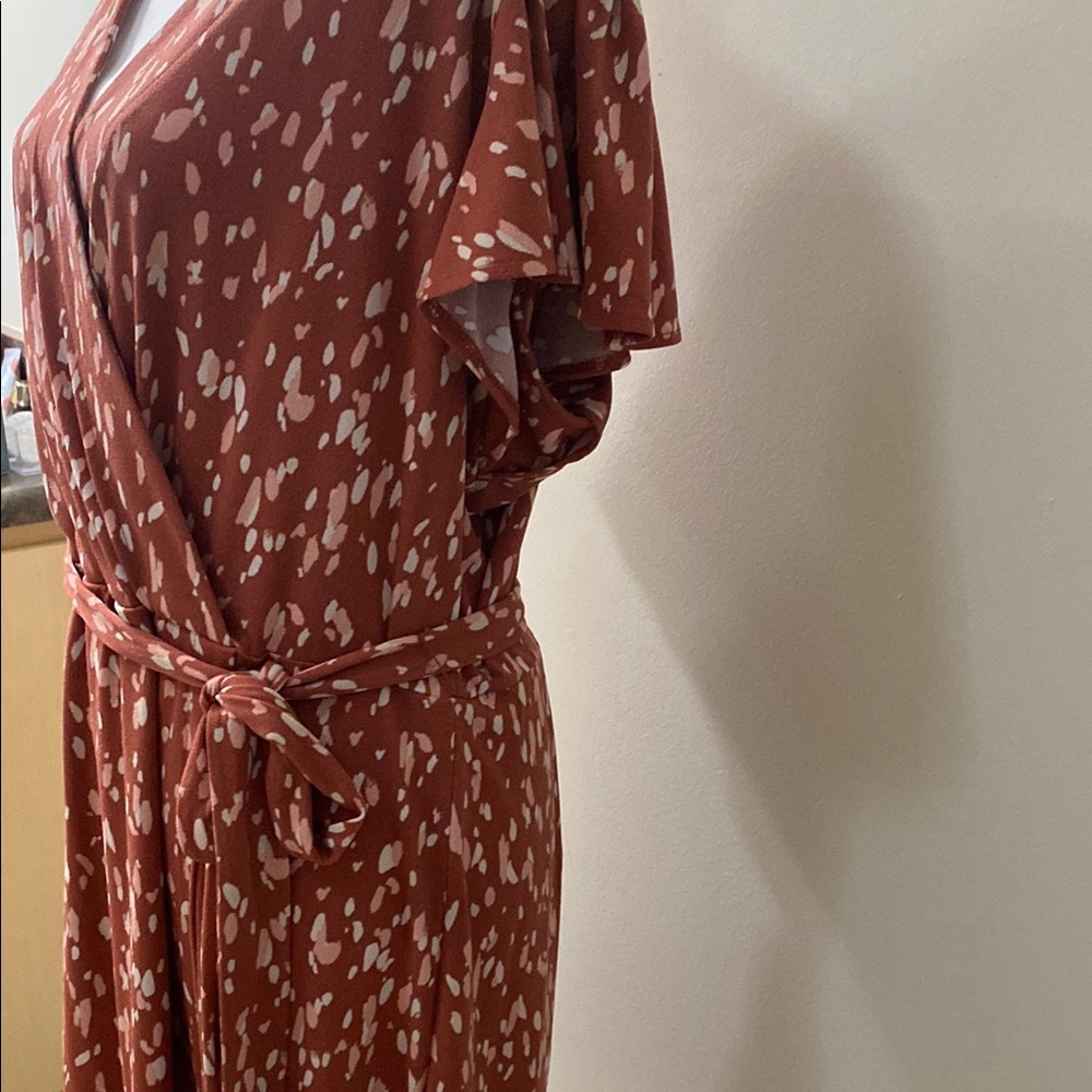 Elegant Rust Faux Wrap Dress - Picture 5 of 10